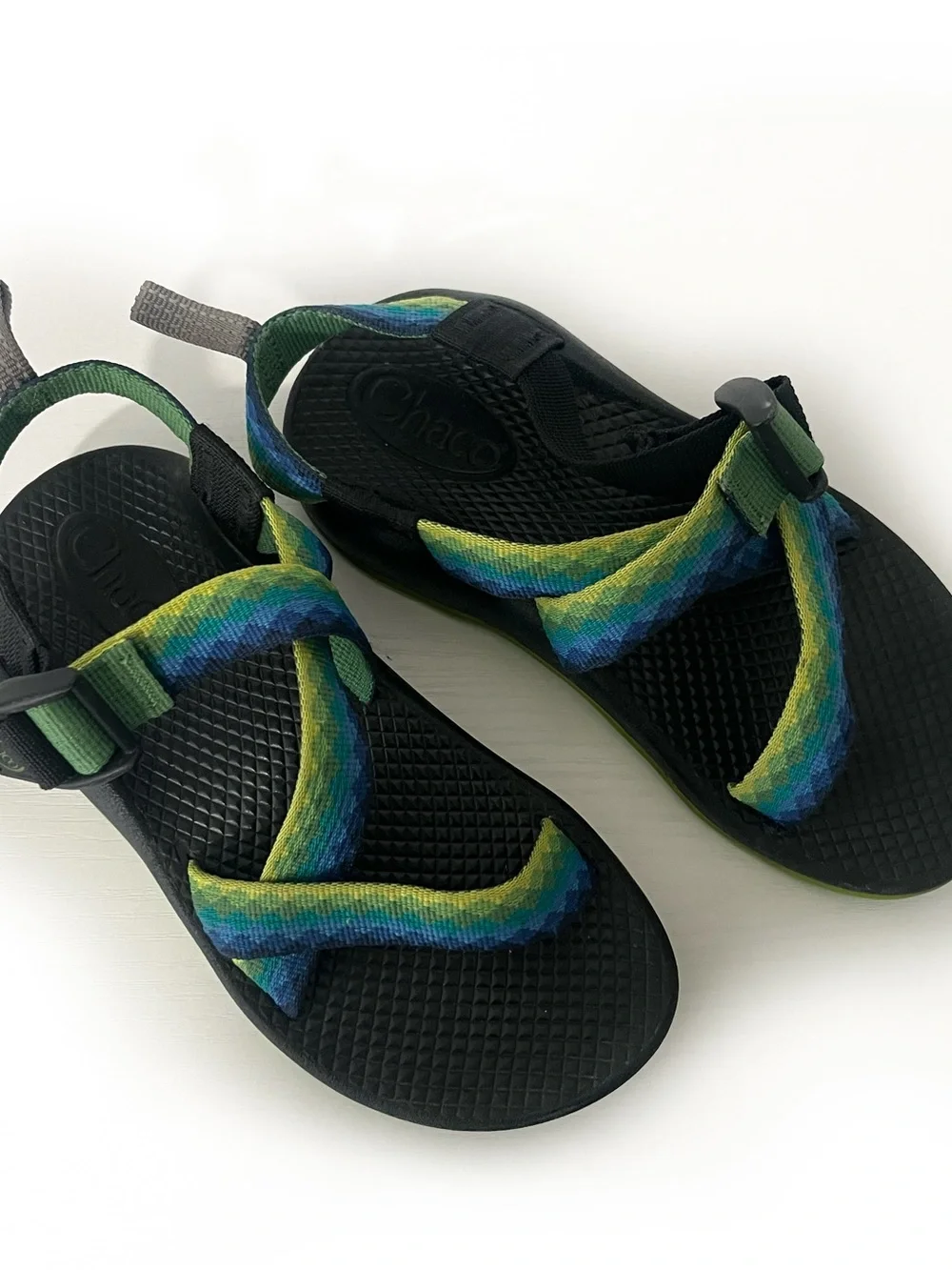 Chaco Kids Z/1 Eco Tread Blue/Green/Yellow Sandals Sz 1